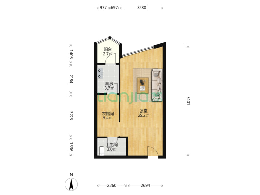 皇冠国际中心 1室0厅1卫 55平方