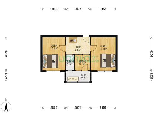潍坊医学院宿舍楼 2室1厅1卫 51平方