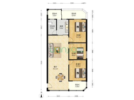 金颐居 3室1厅1卫 100平方