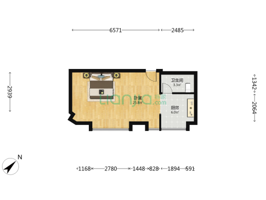 华业玫瑰SOHO 1室0厅1卫 61平方
