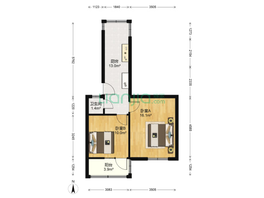 一环路南三段 2室0厅1卫 51平方