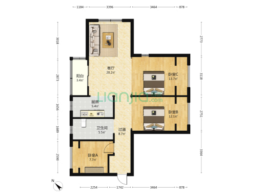 武地融创和平中心 3室1厅1卫 105平方