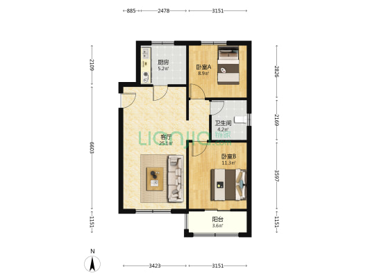 龙锦馨园 2室1厅1卫 92平方