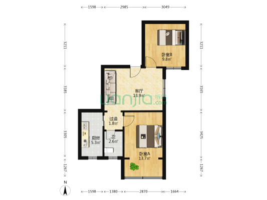 华苑楼 2室1厅1卫 67平方