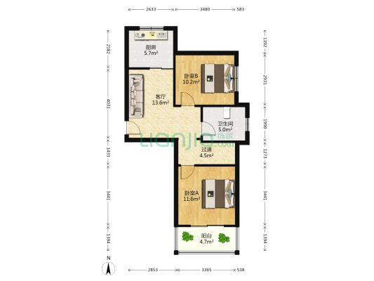 国宾华府 2室1厅1卫 98平方