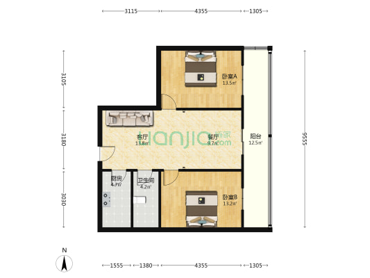 太原市塑料二厂宿舍 2室2厅1卫 82平方