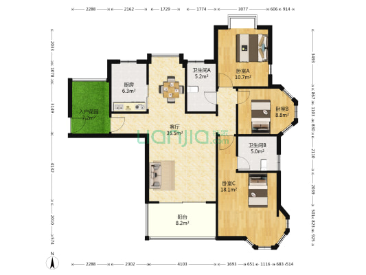 永新秀郡 3室1厅2卫 128平方