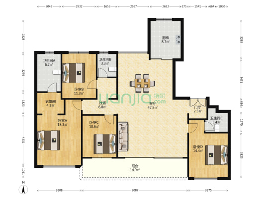 麓湖熙华天玺南区 4室1厅3卫 185平方