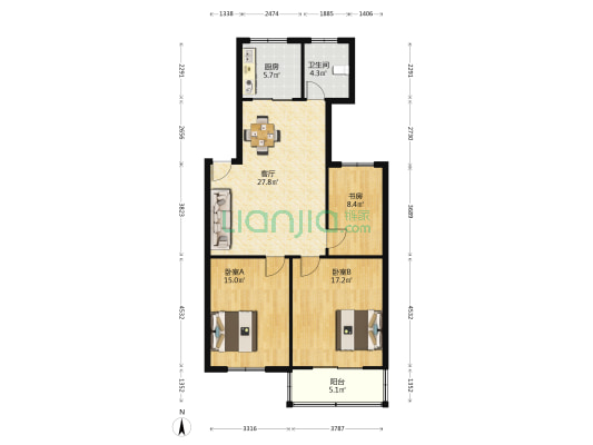都市花苑 3室1厅1卫 103平方