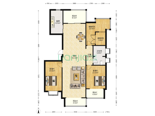 赋海世家 2室1厅1卫 180平方