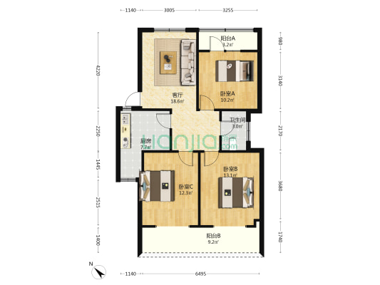 鸥鹏大道380号 3室1厅1卫 82平方