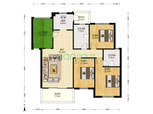 国光山水半岛 3室1厅2卫 128平方