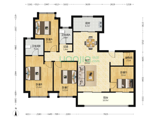 复地明日之城一期(B区) 4室1厅2卫 143平方