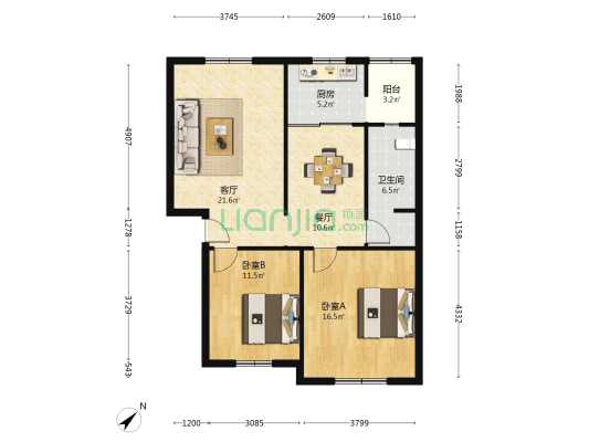回龙小区A区 2室2厅1卫 91平方