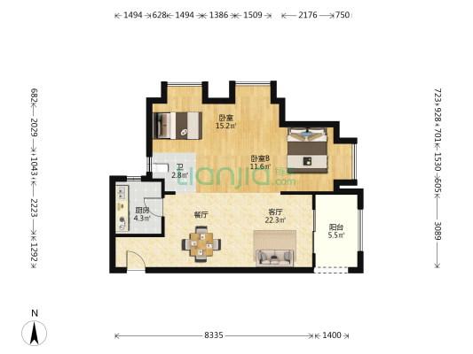 龙湖春江彼岸 2室1厅1卫 77平方