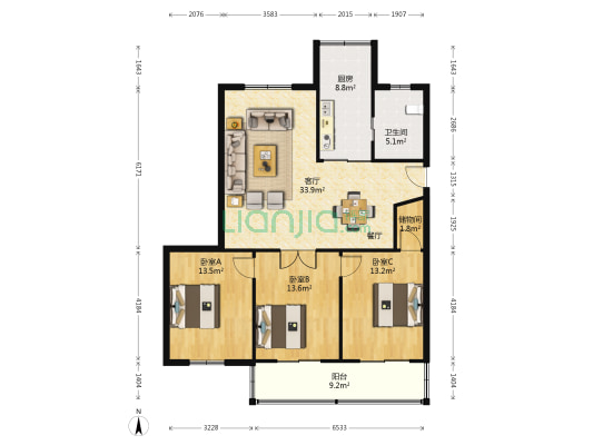 南马路91号 3室1厅1卫 115平方