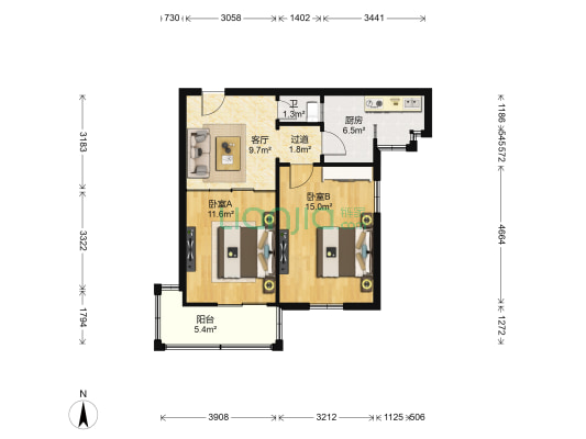 合作小区 2室1厅1卫 57平方
