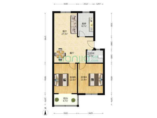 馨怡大院 2室1厅1卫 86平方