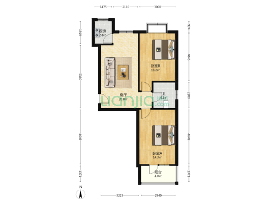 水晶郦城 2室1厅1卫 74平方