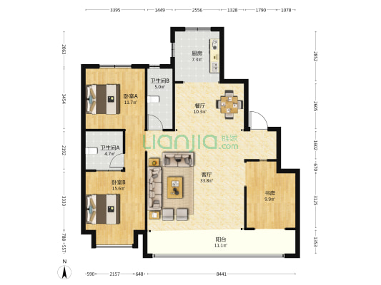 大美臻园 3室2厅2卫 159平方