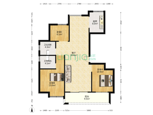 南山景苑 3室1厅2卫 122平方