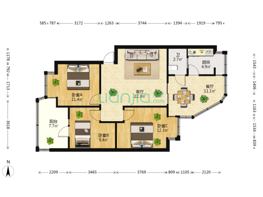 马家巷小区 3室2厅1卫 86平方