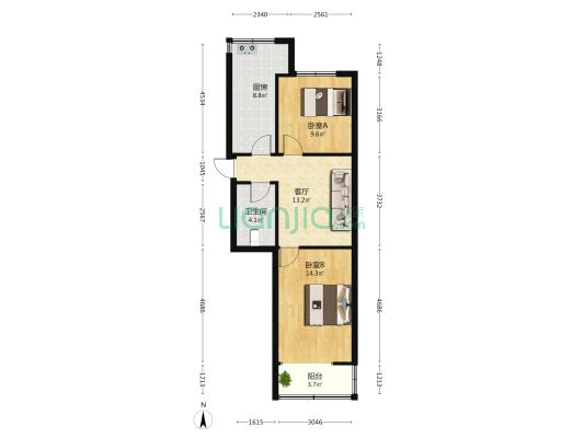 灯具厂家属院 2室1厅1卫 66平方