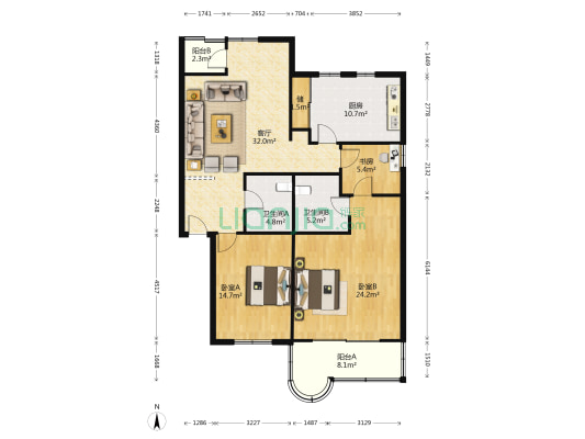 东航机组公寓 3室1厅2卫 129平方