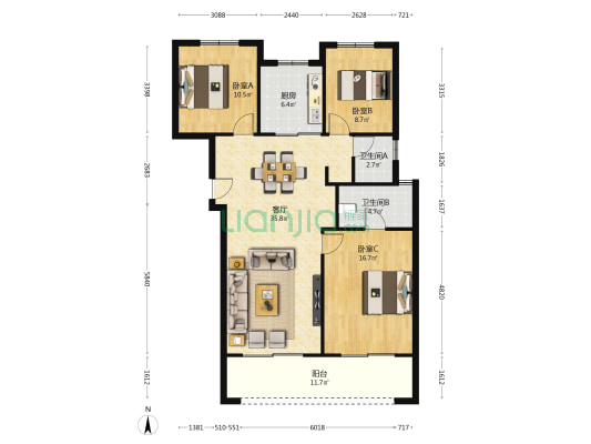 中南•上悦城|東沣 3室1厅2卫 120平方