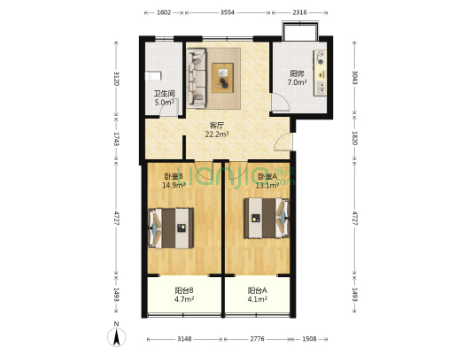 供电小区（田园街） 2室1厅1卫 86平方