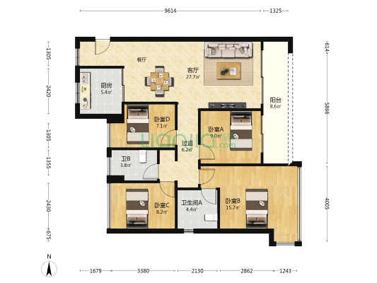 复地星愉湾二期 4室1厅2卫 119平方