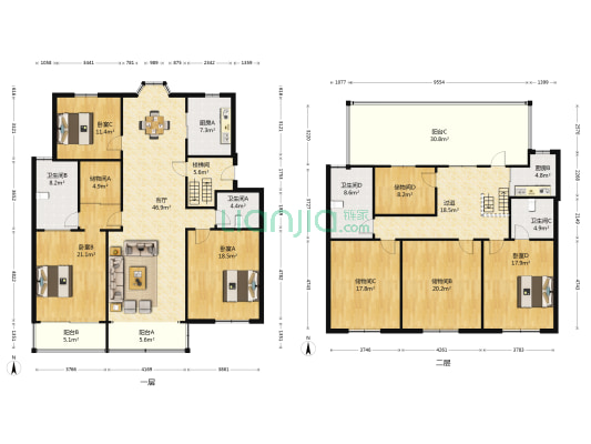 秦峰花园二村 4室1厅4卫 200平方