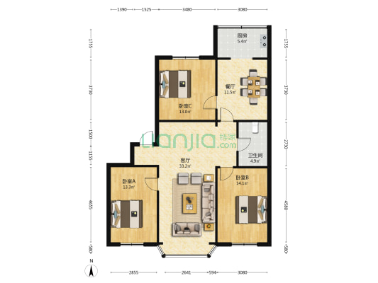 北安里小区 3室2厅1卫 120平方