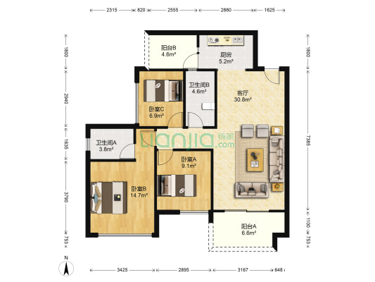未来方舟F4组团 3室1厅2卫 107平方