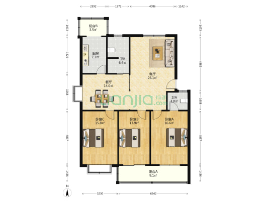 宋苑名家 3室2厅2卫 136平方