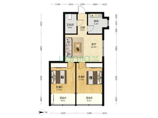 北街41号 2室1厅1卫 74平方