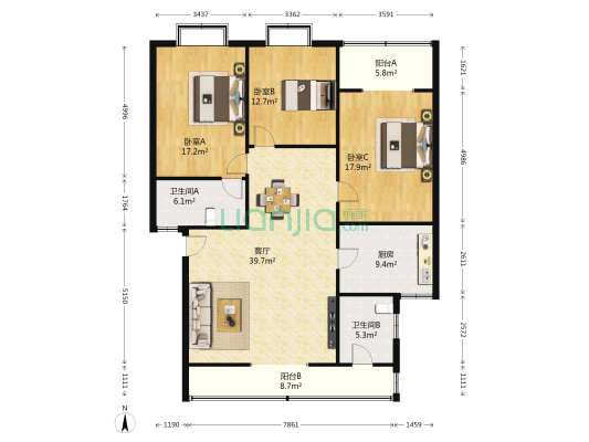 东湖居 3室1厅2卫 142平方
