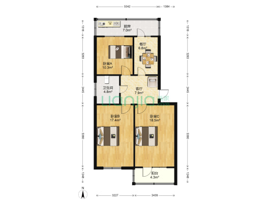 帽儿巷经济技术协作办宿舍 3室2厅1卫 85平方