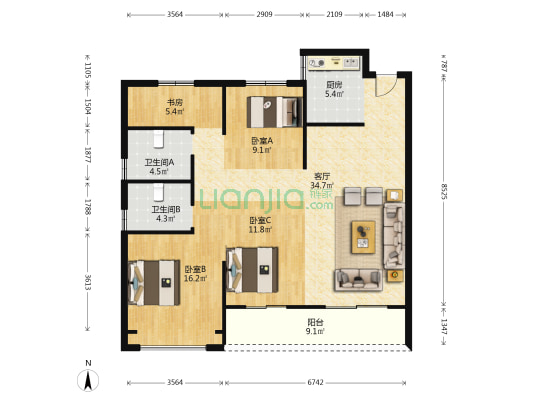 中梁诚园 4室1厅2卫 122平方