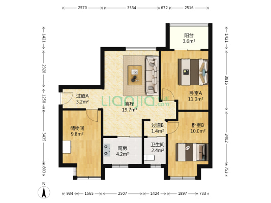 荣盛文承苑 2室1厅1卫 84平方