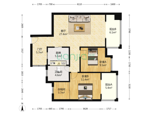 橙郡三期 2室1厅1卫 84平方