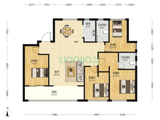 国贸榕上 4室1厅2卫 141平方