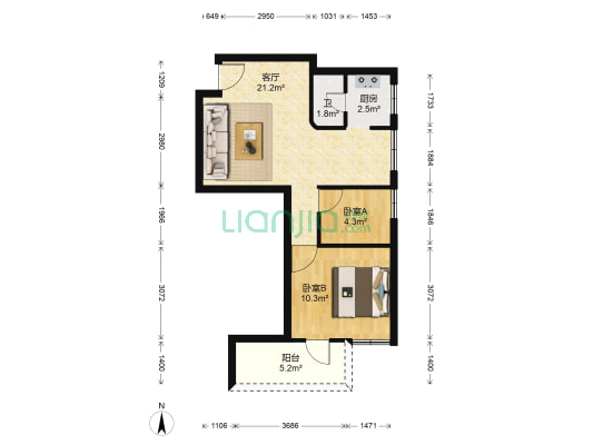 珠光路 2室1厅1卫 50平方