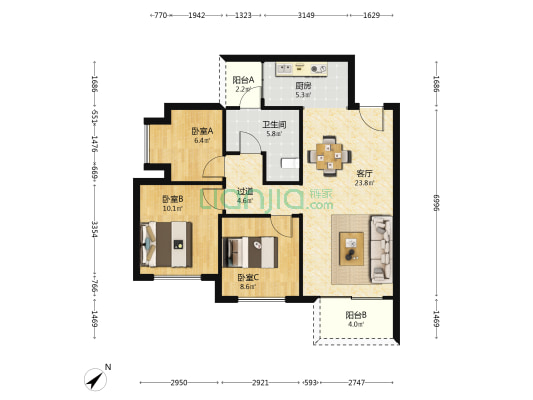 天府智慧城北区 3室1厅1卫 84平方