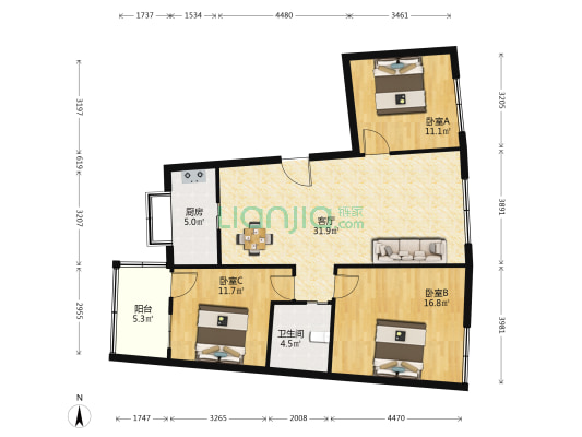 江夏商业街 3室1厅1卫 108平方