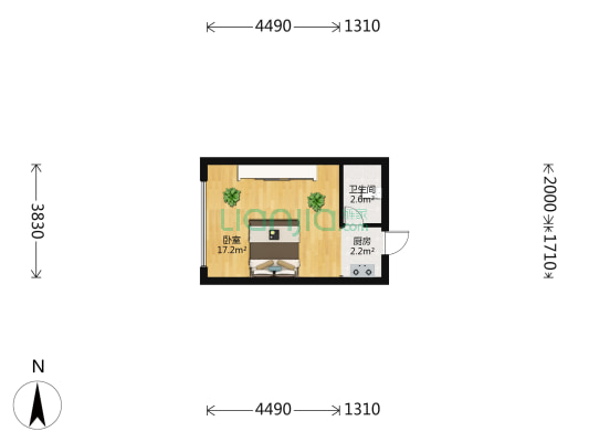 和谐时代公寓 1室0厅1卫 32平方