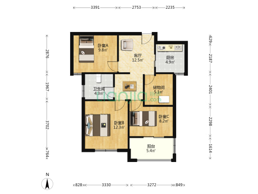 之江家園一区 3室1厅1卫 89平方