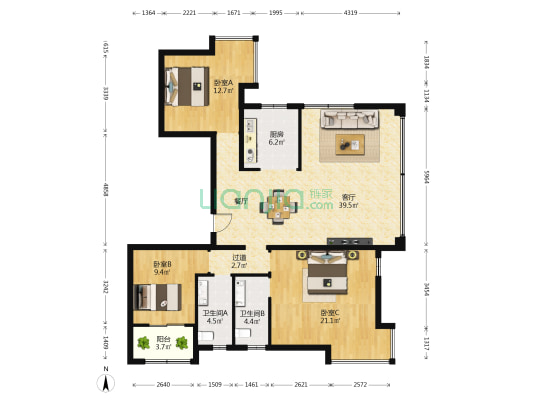 首开九珑岸 3室1厅2卫 143平方