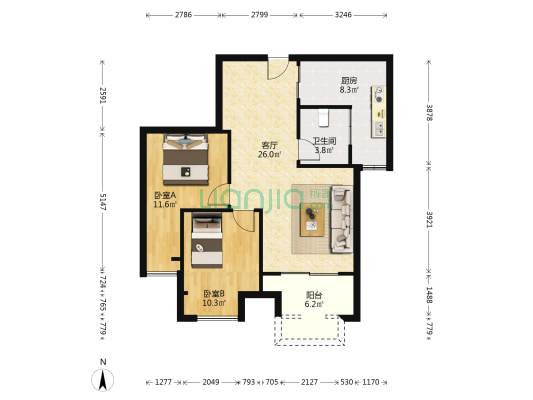 华润中央公园悦玺 2室1厅1卫 74平方