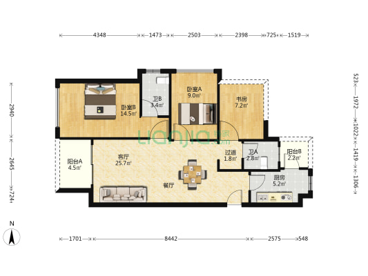 荔园新天地 3室1厅2卫 93平方
